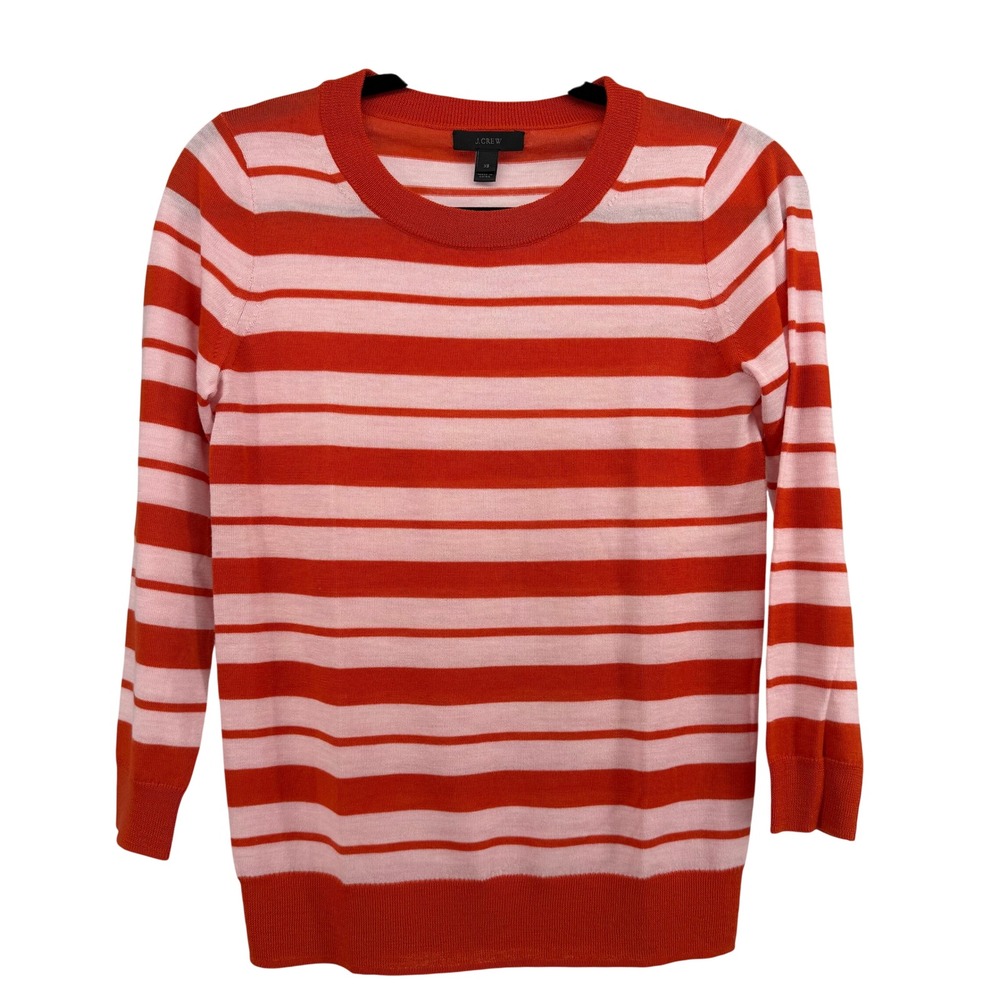 J.Crew Merino Wool Striped Sweater Women's Size XS Red Pink Lightweight Knit